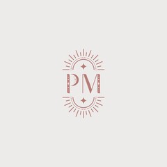 Vector minimalistic emblem with letters PM. Elegant modern logo for jewelry, astrologers, salons, psychologists. Linear patterns.