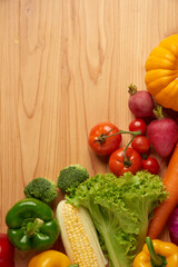 vegetable concept a paper bag of various vegetable being lay on the wooden table