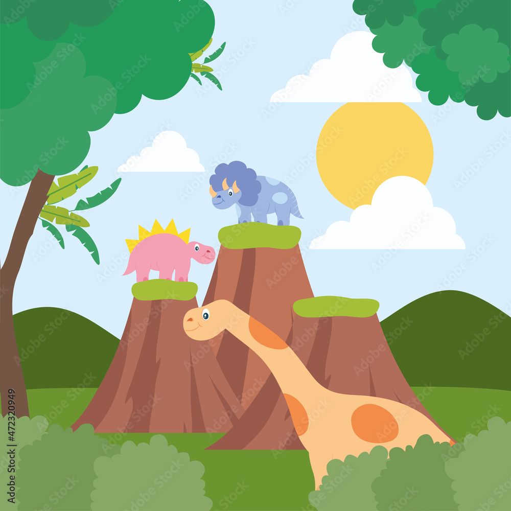 Wall mural three dinosaurs card