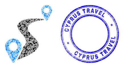 Vector route markers icon composition is done of repeating recursive route markers items. Cyprus Travel textured blue round stamp seal. Recursion composition of route markers icon.