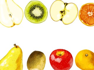 手描き水彩の冬の果物イラスト長方形フレーム・上下