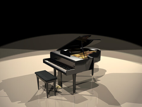 Piano on concert stage, 3D illustration with copy space