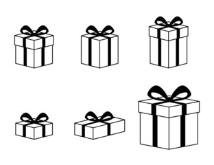 Conjunto de icono de cajas de regalo. Cajas de regalo de diferentes formas y tamaños. Concepto de navidad, fiesta y sorpresa. Ilustración vectorial