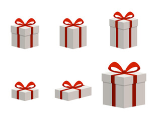 Conjunto de icono de cajas de regalo de navidad. Cajas blancas de regalo de diferentes formas y tamaños. Concepto de navidad, fiesta y sorpresa. Ilustración vectorial