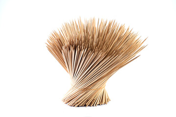 Natural Bamboo or wooden Skewer Sticks isolated on white background