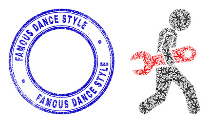 Vector spanner robber icon mosaic is created from randomized recursive spanner robber parts. Famous Dance Style corroded blue round seal. Recursive composition from spanner robber icon.