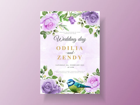 Beautiful purple flower wedding invitation card