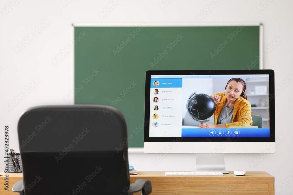 Wall mural school teacher conducting lesson online