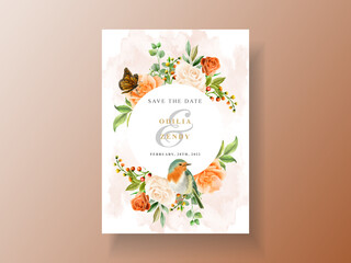 Beautiful orange flower wedding invitation card