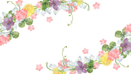 春の花のデコレーション　水彩画