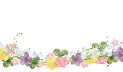 春の花のデコレーション　水彩画