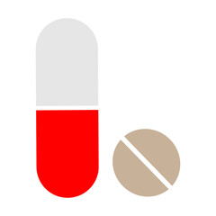 Pills icon. Red and white signs. Pharmacology concept. Medicine background. Health care. Vector illustration. Stock imag