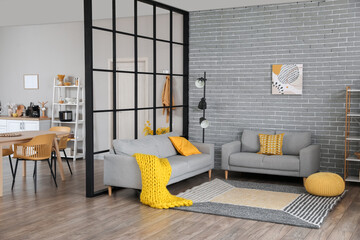 Modern studio apartment with kitchen interior