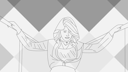 Shy Lady Line Illustration