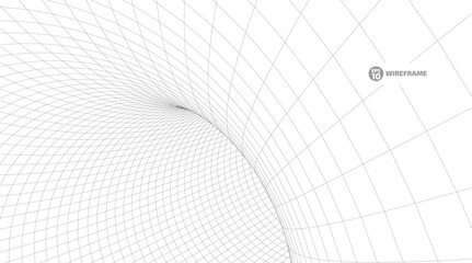 Abstract object in wireframe mesh tunnels. 3D illustration of a landscape concept. Digital cyberspace in the performance of lines and points. Isolated object. Data Array. Grid technology illustration