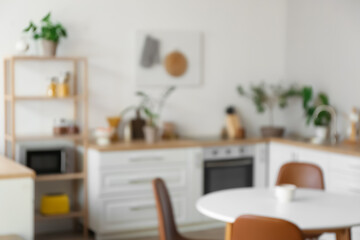 Interior of light modern kitchen, blurred view