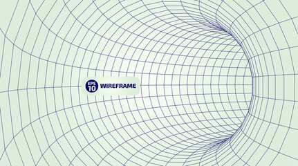 Obraz premium Abstract object in wireframe mesh tunnels. 3D illustration of a landscape concept. Digital cyberspace in the performance of lines and points. Isolated object. Data Array. Grid technology illustration