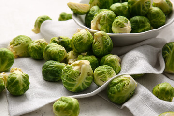 Raw Brussels cabbage on light background, closeup
