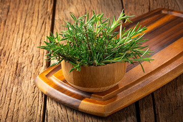 Fresh rosemary herb on the table.