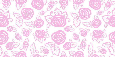 Floral Spring Seamless Patterns with packaging and scrapbooking. colorful pink branch and Roses Flower on white Background