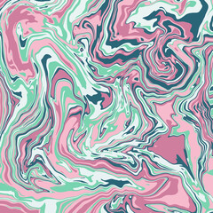 Obraz premium Fluid art texture. Abstract background with swirling paint effect. Liquid acrylic picture that flows and splashes. Mixed paints for interior poster. pink, green and gray overflowing colors