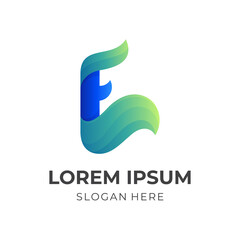 letter E logo vector with 3d green and blue color style