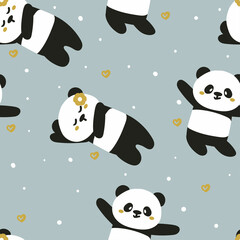 seamless pattern cute cartoon panda and blue sky. for fabric print, gift wrapping paper