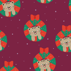 seamless pattern cute cartoon cat and christmas accessories. for fabric print, gift wrapping paper