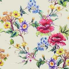 Flowers watercolor illustration.Manual composition.Seamless pattern.Design for cover, fabric, textile, wrapping paper .