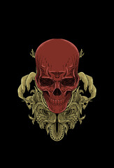 Skull with hand and ornament artwork illustration