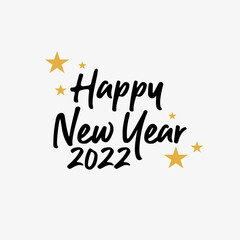 Happy New Year 2021 typographic. Vector logo  text design. Black  white and gold. Usable for banners  greeting cards  gifts etc.