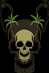 Human skull with coconut vector illustration