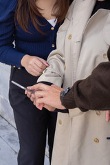 Coworkers leaving the office chatting together.