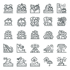 Natural Disaster, Vector illustration of thin line icons for Natural Disaster Contains such Icons as earth quake, flood, tsunami and other
