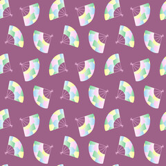 Japanese Colorful Hand Fan Vector Seamless Pattern