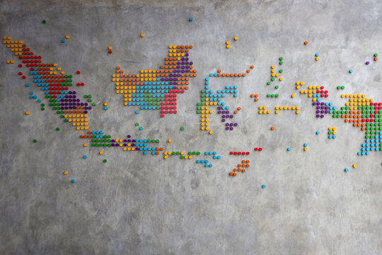Map of Indonesia from colorful wood