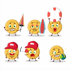 Happy Face dalgona candy trefoils cartoon character playing on a beach