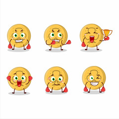 A sporty dalgona candy trefoils boxing athlete cartoon mascot design