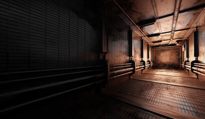 Passageway lighting sci-fi in dark scene 3D rendering wallpaper backgrounds