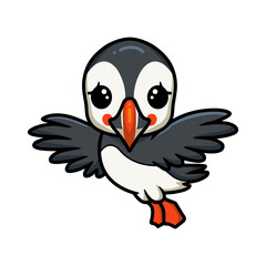 Cute little puffin bird cartoon flying