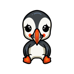 Cute little puffin bird cartoon sitting