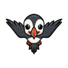 Cute little puffin bird cartoon flying