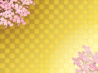 桜の花と金箔の和風ベクターイラストの背景素材