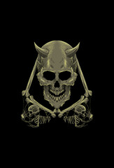 Fototapeta premium Skull and bone with human skull play smart phone artwork illustration