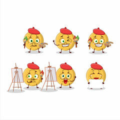 Artistic Artist of dalgona candy trefoils cartoon character painting with a brush