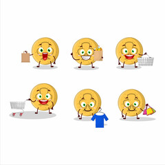 A Rich dalgona candy trefoils mascot design style going shopping