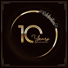 10th anniversary logotype. Golden anniversary celebration emblem design for booklet, leaflet, magazine, brochure poster, web, invitation or greeting card. Vector illustrations. EPS 10