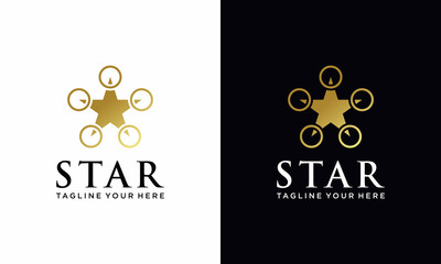 Gold Star Logo and Symbol Vector design template, on a black and white background.