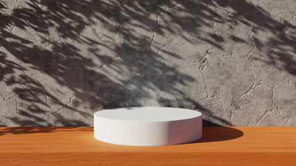 3d illustration rendering podium blank with wood and concrete material with white cylinder podium
