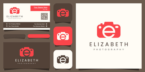 letter E camera logo. camera photography logo with letter E icon vector template